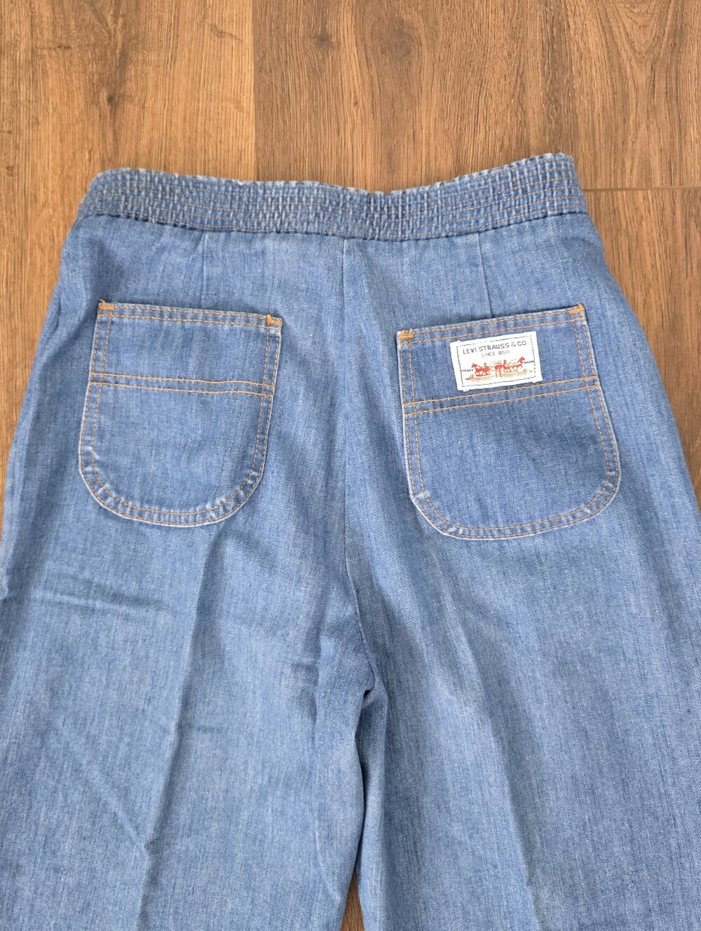 vintage 70s Levi's for Her Jeans Denim Wide Leg Bell Bottom Sailor Pants 30x33